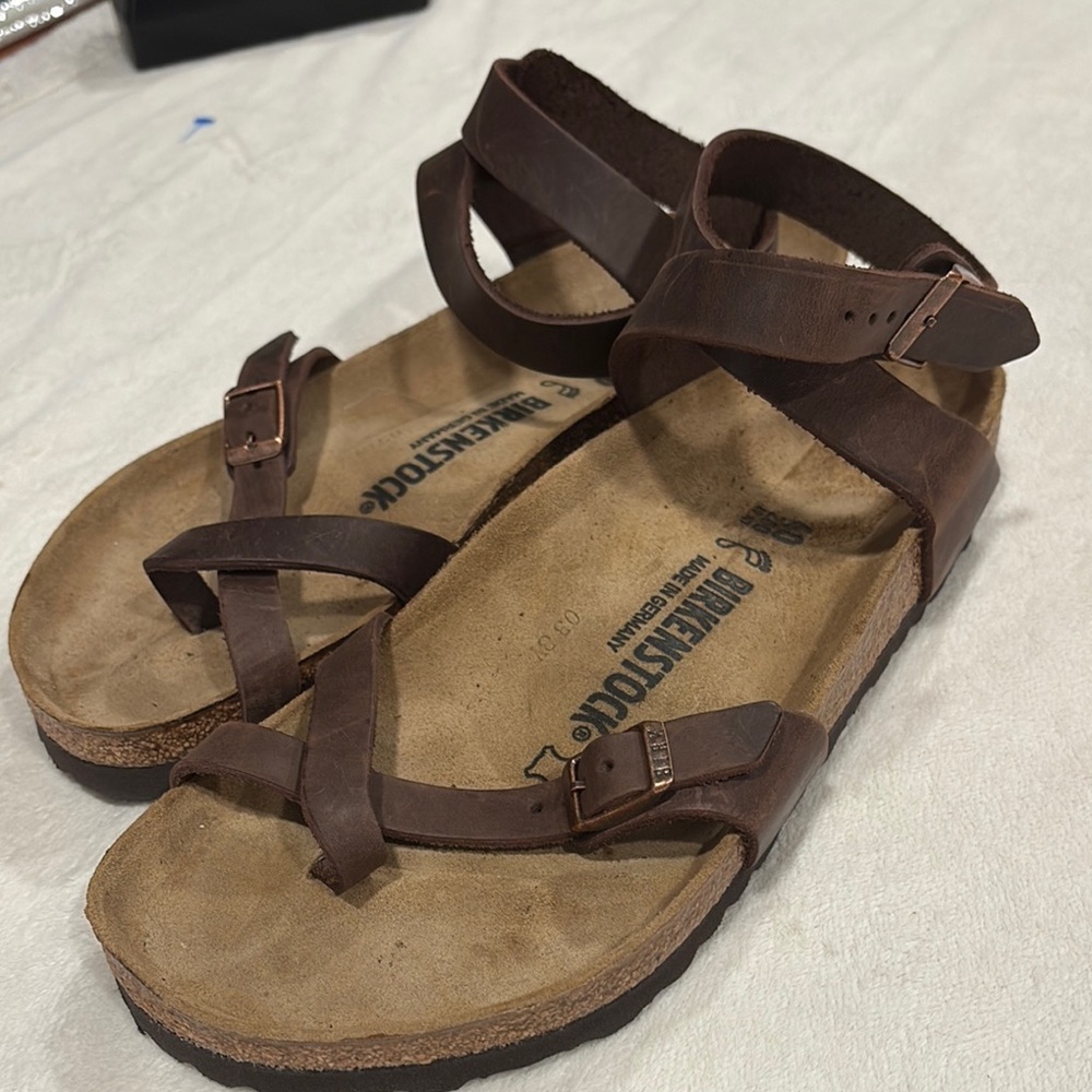 Birkenstock Yara Womens Ankle Strap Brown Oiled Leather Sandals Size 40